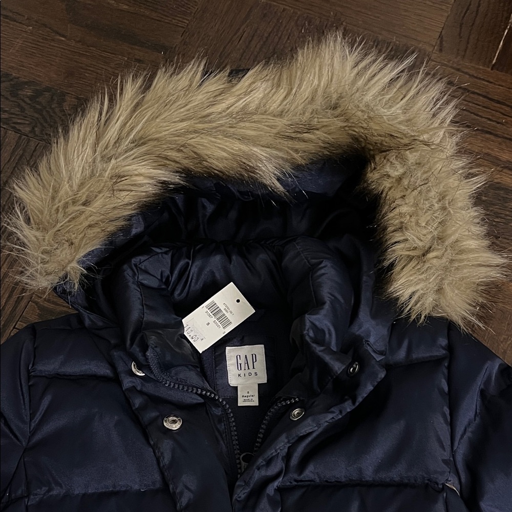 GAP Kids Navy Puffer Jacket with Faux Fur Hood